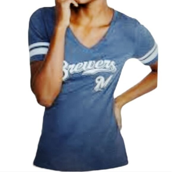 MAJOR LEAGUE BASEBALL MLB Milwaukee Brewers Shirt Top Girls Size Extra Large - Picture 10 of 11